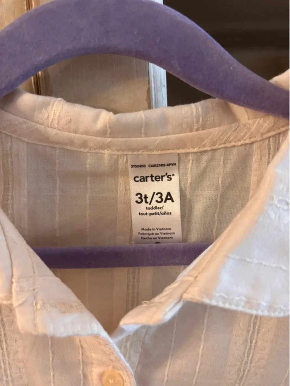 Carter's Girls' Cream Button-Up Long Sleeve Top, Size 3T